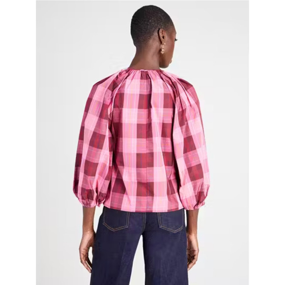 NWOT KATE SPADE Greenhouse Plaid Puff-Sleeve Top in Pink Multicolor Sz M W9313 - Picture 6 of 11